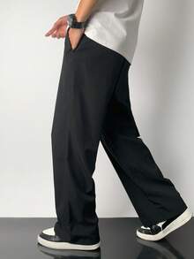 SHEIN بنطلون كاجوال للمراهقين/الشباب بلون أحادي مع تفاصيل زخرفية، بنطلون متعدد الاستخدامات مناسب للتنقل والمدرسة والاستخدام اليومي والسفر والخارج والحفلات، مناسب للخريف/الشتاء - الأسود - مشاهدة 4