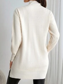 EURMUSE Women Side Button Rib Knit Short Knit Dress,Winter Dresses - White - View 2