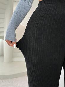 Solflare 大码女式高腰弹力休闲裤，夏季 - 黑色 - 查看 5