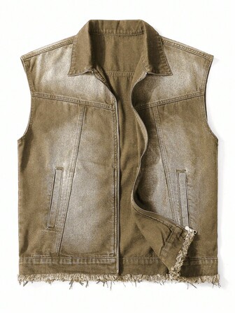 Manfinity EMRG 男士撞色口袋休闲百搭无袖牛仔上衣，适合男朋友和丈夫，秋季狂欢水洗上衣