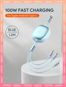 JMMO 三合一 100W 快速充电线和伸缩一拖三线，耐用 TPE 充电数据线兼容 和三星系列，高效充电线 - 彩色 - 查看 2