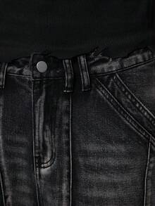 ROMWE MEN Street Life 休闲百搭直筒阔腿纽扣口袋男士牛仔裤 - 深灰色 - 查看 2