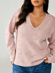 EMERY ROSE Suéter de manga larga de unicolor romántico y ajustado para mujer de talla grande