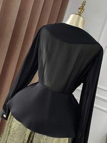 Celure Blouse décontractée/de travail à manches longues et col V de couleur unie pour femmes grandes tailles