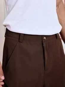 SWAVVY Quần ống rộng trơn màu thường ngày cho nam, dành cho mùa thu - Rỉ Nâu - Xem 3