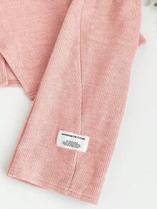 SHEIN LMoss Kids 2 st babyflicka casual stickad rosa långärmad topp och resårmidja byxor set, höst/vinter - Rosa - Visa 5
