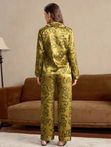 EverLounge Women's Collared Long Sleeve & Long Pants Pajama Set, Fall Clothes - Yellow - View 2