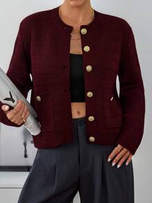 EURMUSE Áo khoác cardigan nữ màu đỏ tía cho mùa đông thường ngày - Màu Đỏ Sâu - Xem 4