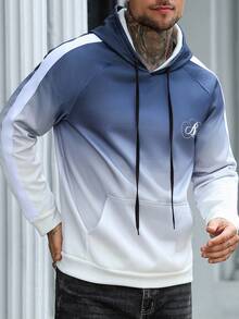 Manfinity Homme هودي رجالي بتصميم أكمام راجلان مطبوع رقميًا بتدرج لون وحرف B، هدية مثالية للحبيب أو الزوج، هودي كاجوال للجيم بتأثير أومبير، خريفي - متعدد الألوان - مشاهدة 3