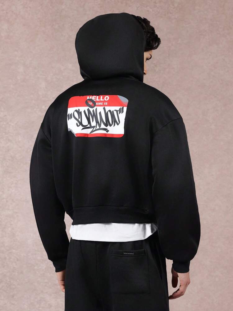 Cropped Hoodie With Name Tag Print Design