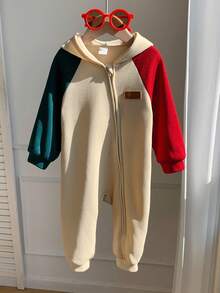 SHEIN 新生儿男女通用圣诞撞色针织连帽长袖连体衣，秋冬季婴儿服装 - 彩色 - 查看 8