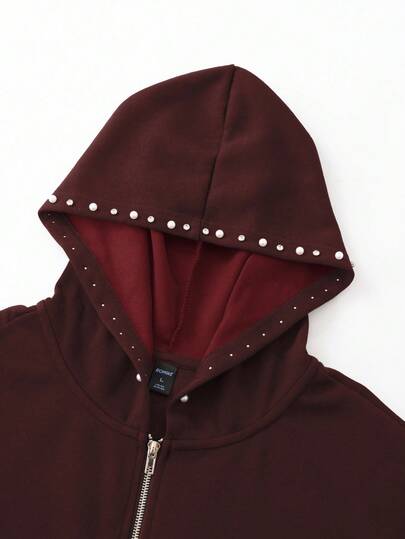 Street Life Sudadera con decoración de perlas 3D para hombres, estilo holgado y corto, para otoño