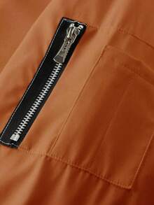 Manfinity Homme 男士秋季撞色拉链休闲长袖飞行员夹克 - 棕色 - 查看 4