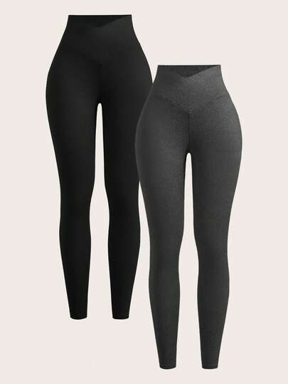 SHEIN EZwear 女士休闲纯色高腰紧身裤