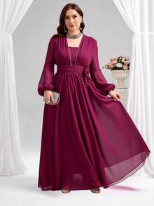 Coutiva Plus Size Women's Rhinestone Decor Long Sleeve High-End Evening Gown, Elegant Luxury Party Dress Sequin Dress  Lace Dress Red Dress Burgundy Dress Luxury Evening Dresses For Women - Burgundy - View 8