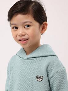 SUMWON Kids Quilted Textured Hoodie Jogger Set Cozy Winter Wear Matching Drawstring Hood Elastic Cuff Coordinated Outfit - Green - View 5