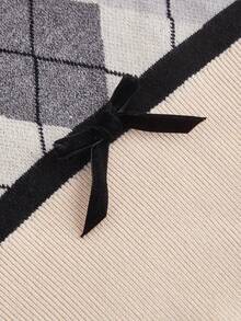 SHEIN MOD 立领双色千鸟格修身优雅短袖针织毛衣，冬季毛衣，叠穿毛衣，学院风毛衣，新年服装 - 彩色 - 查看 3