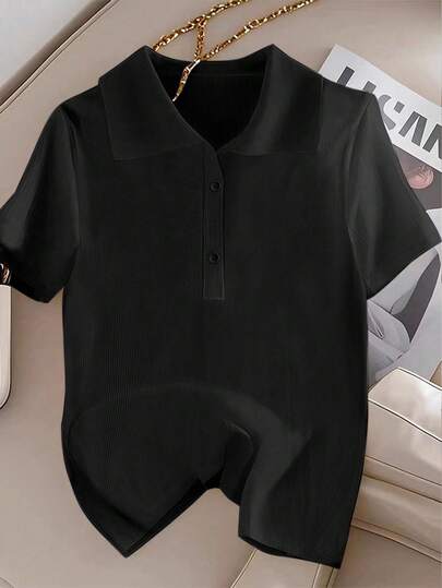 Everyssa T-shirt casual à manches courtes de couleur unie pour femmes, été