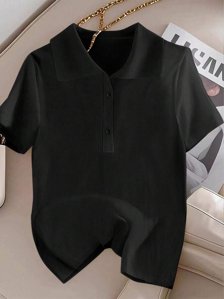 Everyssa Áo thun tay ngắn trơn màu thường ngày dành cho nữ, mùa hè - màu đen - Xem 1