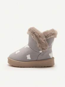 Cozy Pixies 1双女婴灰色蝴蝶图案平底时尚甜美可爱款保暖休闲雪地靴，适合冬季户外旅行