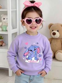 年轻女孩休闲创意蓝色兔子图案印花基本款圆领卫衣 - 紫色 - 查看 1