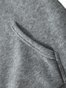 Manfinity Roughcore 男士休闲宽松卡通图案印花长袖连帽衫，街头潮流灰色 Y2k 连帽衫，纽约日落熊连帽衫，秋季 - 淺灰色 - 查看 4