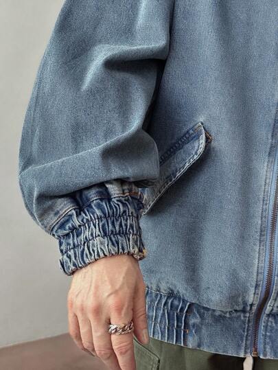FRIFUL Áo khoác denim túi khóa kéo thường ngày dành cho nữ
