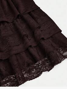 Sweetra 大码女式纯色多层蕾丝拼接百搭半身裙 - 棕色 - 查看 5