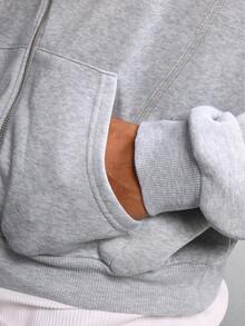 SUMWON 带中央口袋的短款全拉链连帽衫 - 灰色 - 查看 5