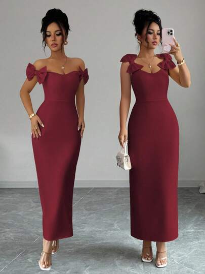 Lyxana Women's Elegant Sleeveless Maxi Dress With Bow Decor, Casual For Commute, Vacation, Afternoon Tea, Party, Solid Color, French Romantic Sicilian Style, Spring/Summer