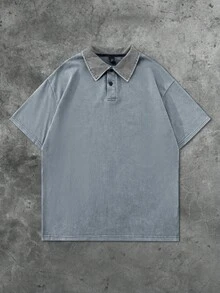 ROMWE MEN Street Life 男士斑点印花 Polo 衫，街头美式短袖 Polo 衫 - 綠色 - 查看 1