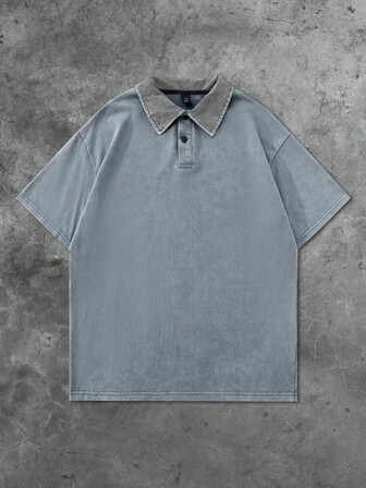 Street Life Camisa polo de hombre con estampado moteado, polo de manga corta con estilo callejero americano