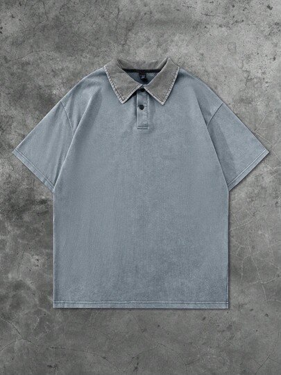 Street Life Men's Polo Shirt With Speckled Print, Street American Style Short Sleeve Polo