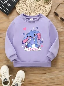 年轻女孩休闲创意蓝色兔子图案印花基本款圆领卫衣 - 紫色 - 查看 3