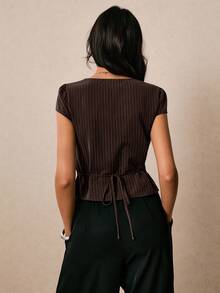 Poéselle Áo nữ Áo sọc Áo sơ mi tay ngắn Áo sơ mi nữ Áo crop top Áo thun nữ mùa hè thường ngày Áo thun kẻ sọc ôm vừa vặn Áo thun đồng quê Buổi hòa nhạc Buổi hòa nhạc Phụ nữ Sinh nhật Đường phố Lễ hội - màu nâu - Xem 7