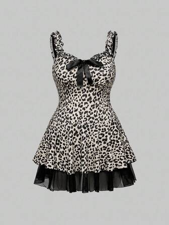 J-Fashion فستان بخصر ملتف بطبعة نمر من طراز ريترو Y2K للمقاسات الكبيرة