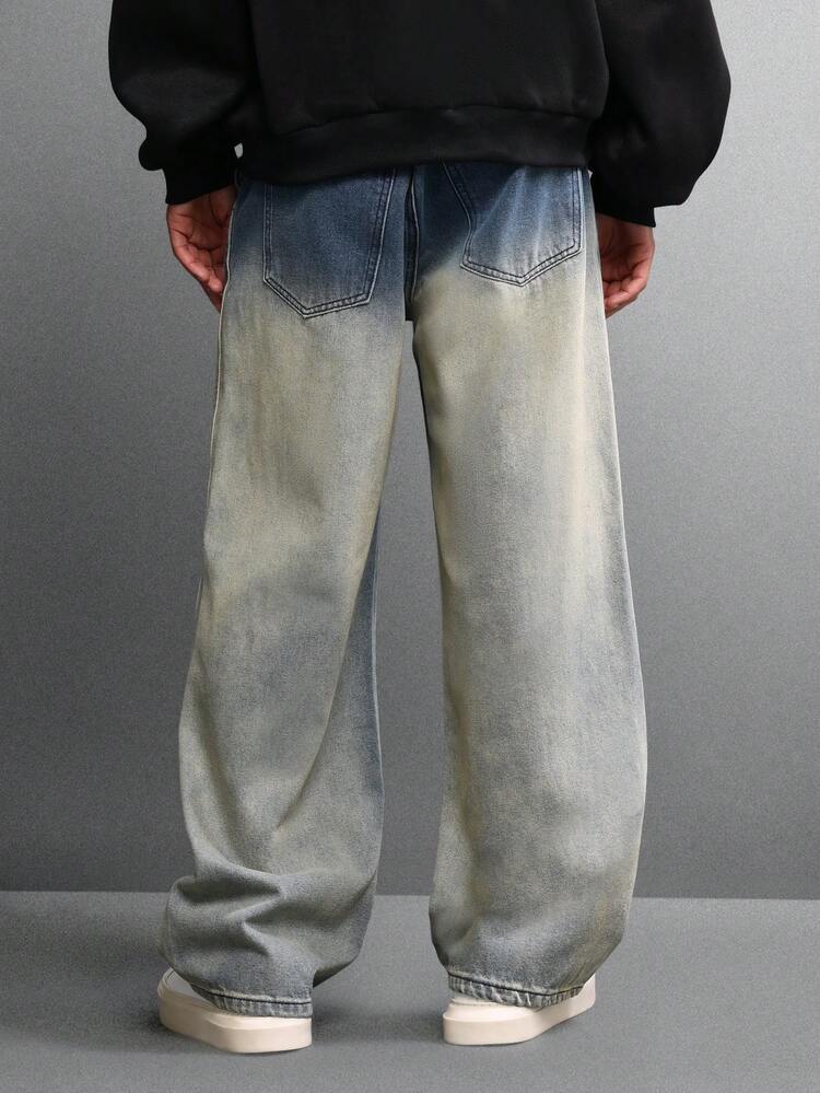 Pantalones vaqueros vintage lavados de pierna ancha con efecto descolorido