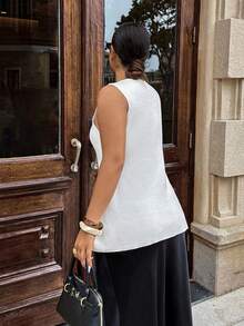 Dripcurv Plus Size Lightweight Knitted Sleeveless Top For Summer - Beige - View 4