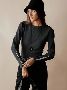 Florisole كنزة صوفية نسائية بياقة مستديرة فضفاضة مصنوعة من الصوف المحبوك، بزخرفة أزهار كبيرة ذات طراز قديم مع أزرار، قطعة أساسية كاجوال للخريف والشتاء - رمادي غامق - مشاهدة 4