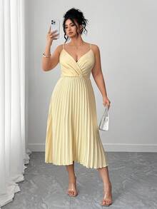 Elenzga 大码无袖褶边吊带裙 - 杏色 - 查看 7