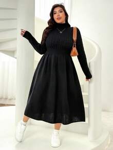 SHEIN EZwear Plus Size Solid Color Minimalist Everyday Turtleneck Long Sleeve Pullover Sweater/Winter - Black - View 5