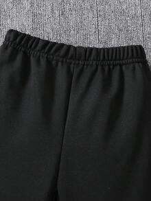 2 件套年轻男孩黑色条纹图案休闲连帽衫和裤子套装，运动百搭，春秋季 - 黑色 - 查看 5