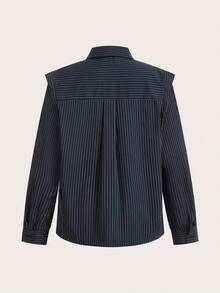 Briarwyn Camisa de mujer de manga larga a rayas con cuello asimétrico, conjunto de ropa de verano elegante para mujeres