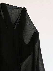 Aveloria Modichic European & American Style Khaki Elastic Fitted Asymmetric Round Neck Pleated Patchwork Mesh Sleeveless Dress For Women - Black - View 7