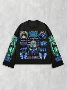 ROMWE MEN Street Life sweat-shirt à capuche imprimé graphique streetwear pour hommes, convenant pour un port quotidien, printemps/été, pour l'automne