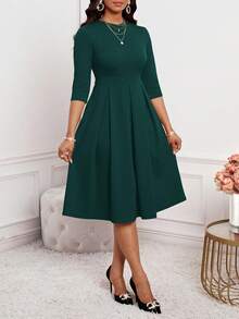 SHEIN Lady 春夏秋冬优雅办公室派对新年女士连衣裙 - 墨綠色 - 查看 5