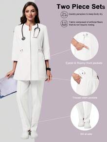 Scrubzie 2pcs/Set Women Long Sleeve Shirt & Pants /Nursing Scrub Uniform