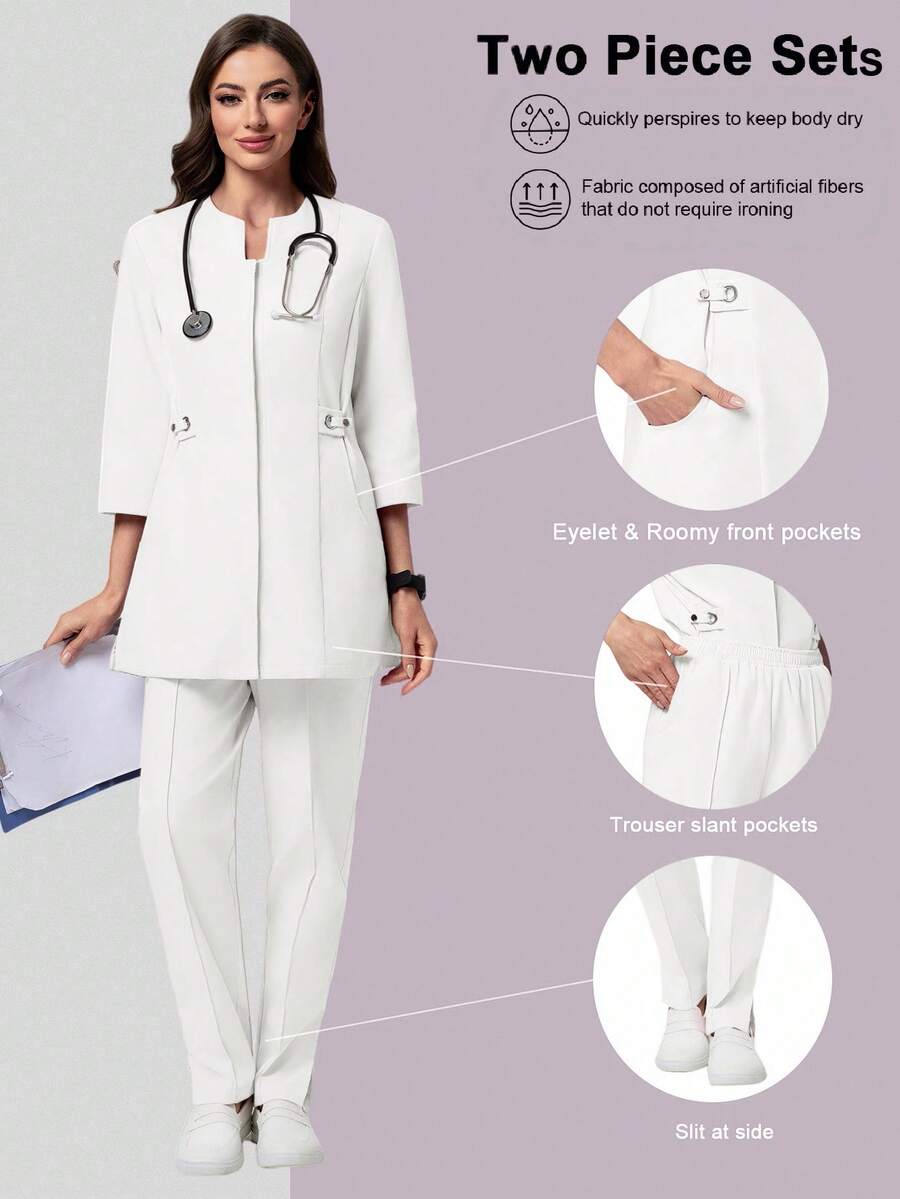 Scrubzie 2pcs/Set Women Long Sleeve Shirt & Pants /Nursing Scrub Uniform