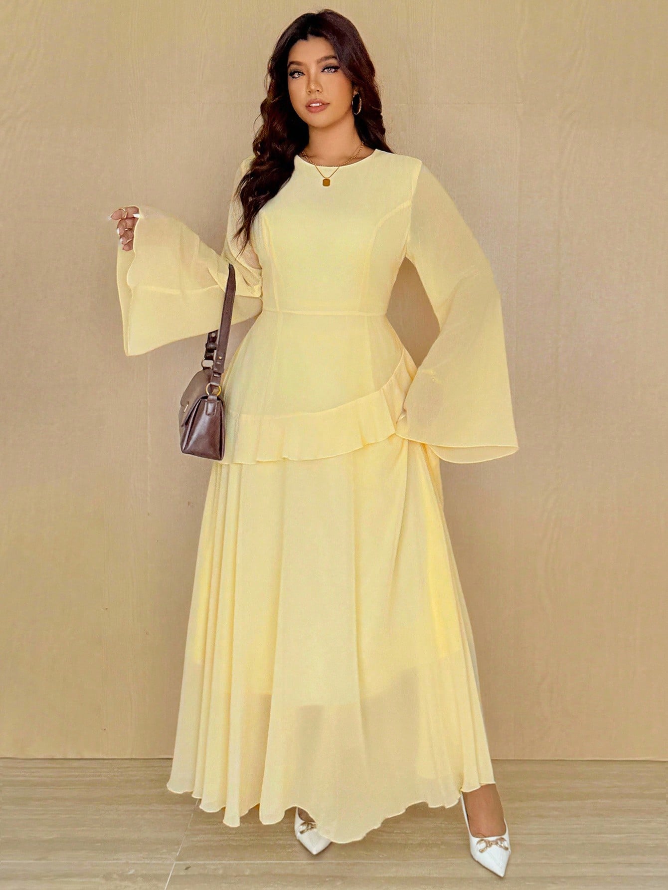 Vionelle فستان نسائي أنيق ذو لون أحادي للمقاسات ال...