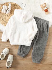 SHEIN Set de 2 piezas Estilo preppy para niño pequeño Conjunto de ropa de felpa tejida holgada y gruesa - Multicolor - Ver 2